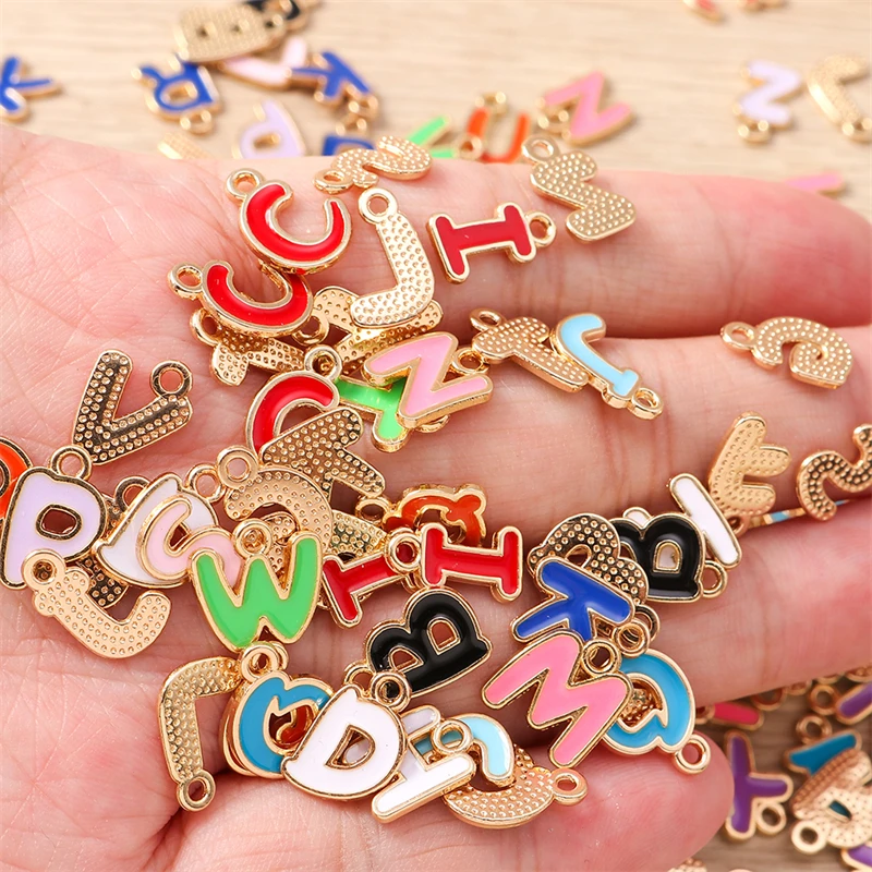 26pcs Mix Random Color Enamel Alphabet A-Z Letter Charms Pendants for Jewelry Making Earrings Necklaces Bracelet DIY Accessories