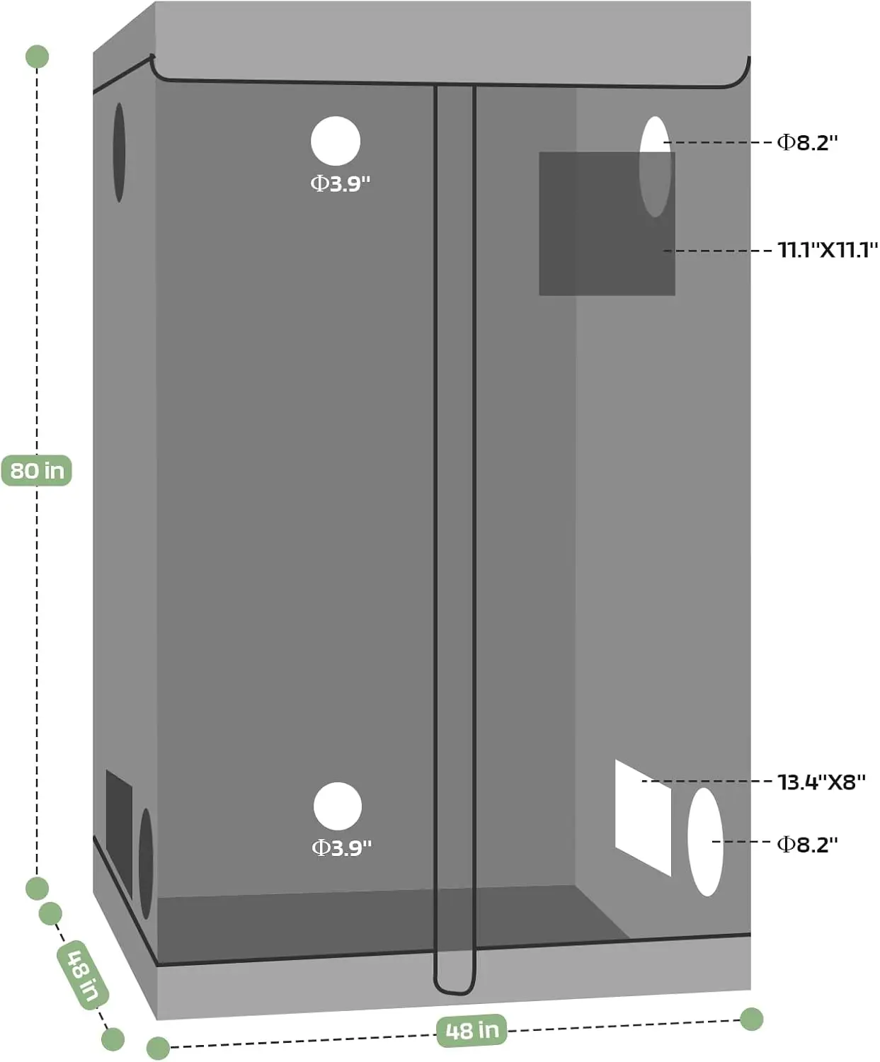 Grow Tent Plants Tent 600D Oxford Cloth, PE Coating, Reflective Cloth, Painted Iron Pipe with Observation Window and Floor Tray