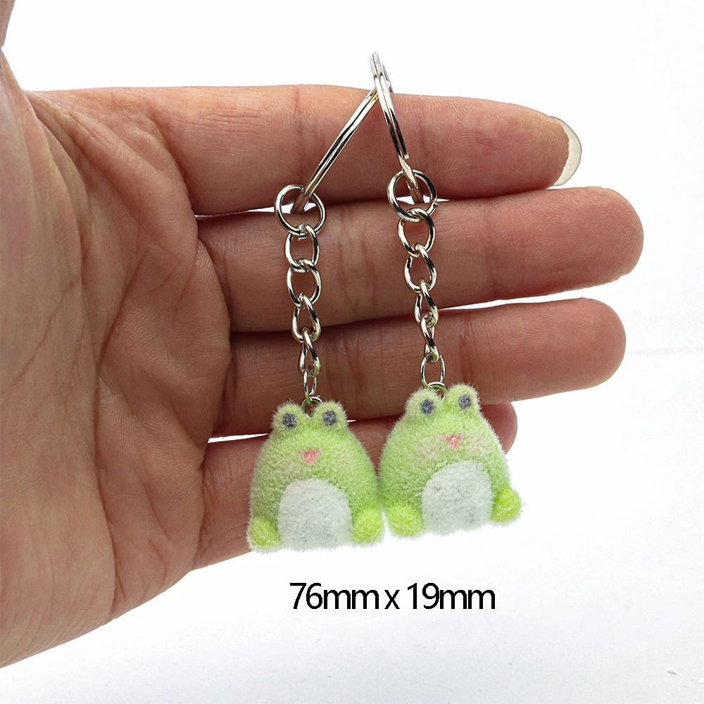 20PCS 3D Resin Flocking Frog Keychain Plush Dolls Pendants for Bags Charms Pants Decoration DIY Handmade Accessories Wholesale