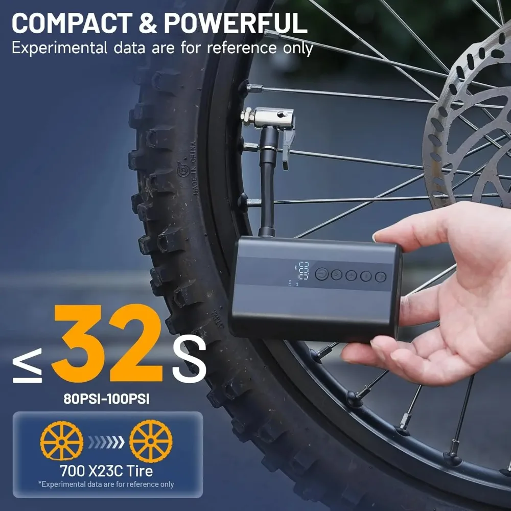 ミニタイヤインフレータポンプ、130PSI電動サイクルエアポンプバイクタイヤポンプシュレーダーバルブ、ロードバイク、オートバイ、電動自転車、ボール用