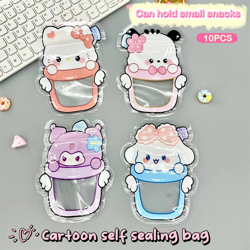 10Pcs Cartoon Sanrio Self Sealing Bag Cute Hello Kitty Kuromi Transparent Self-Adhesive OPP Bag Candy Cookie Gift Packaging Bag