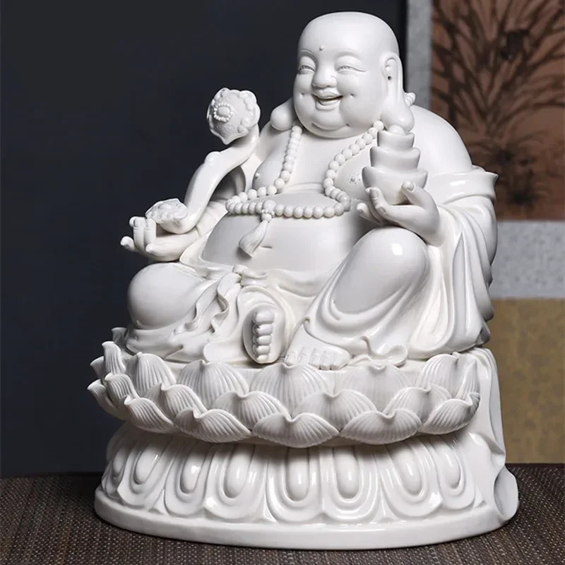 Maitreya Buddha Statue Ceramic Crafts Feng Shui Big Belly Laughing Buddha Art Sculpture Home Decoration Ornament Office Display