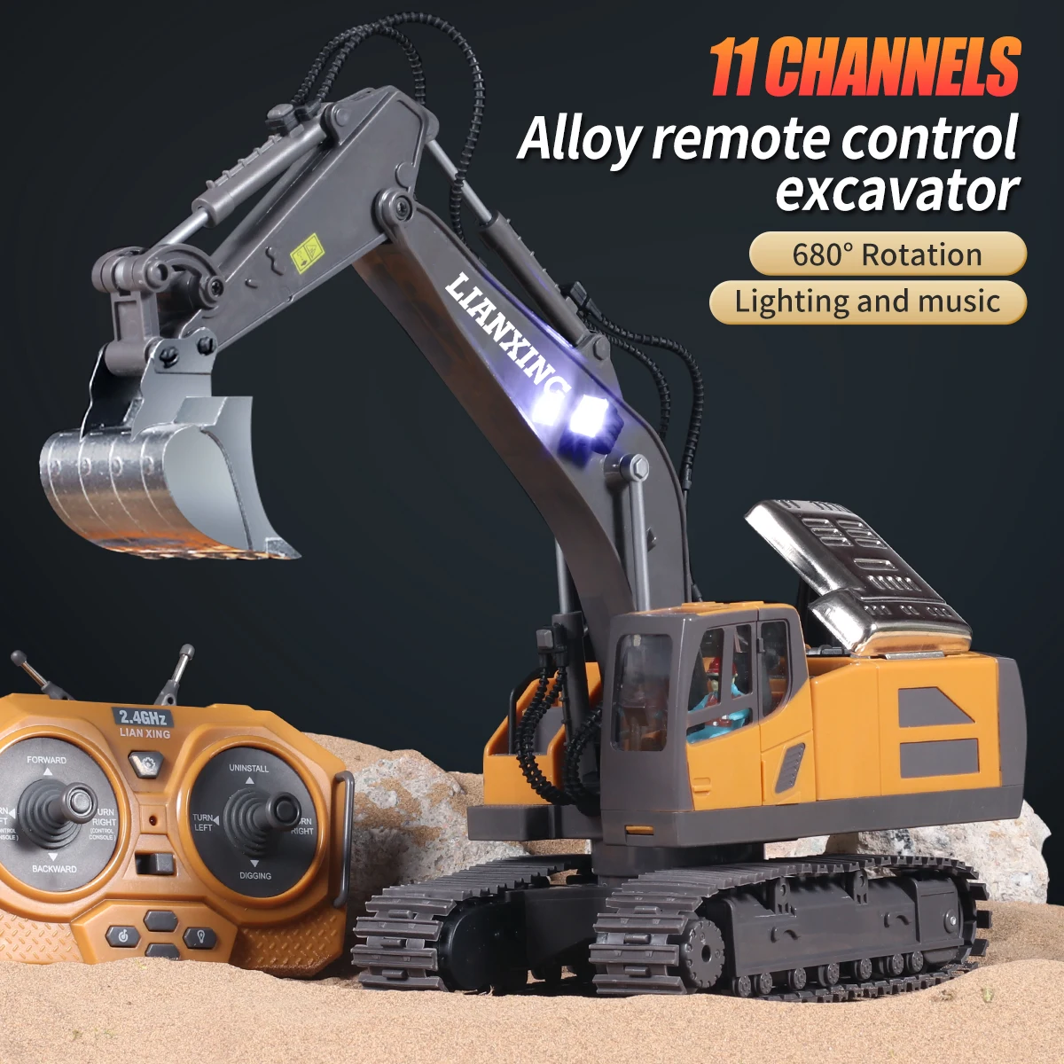 1PCS Toy Remote Control Excavator 2.4G Multifunctional Engineering Vehicle and Digging 11 Function Children's Gift Toy Car