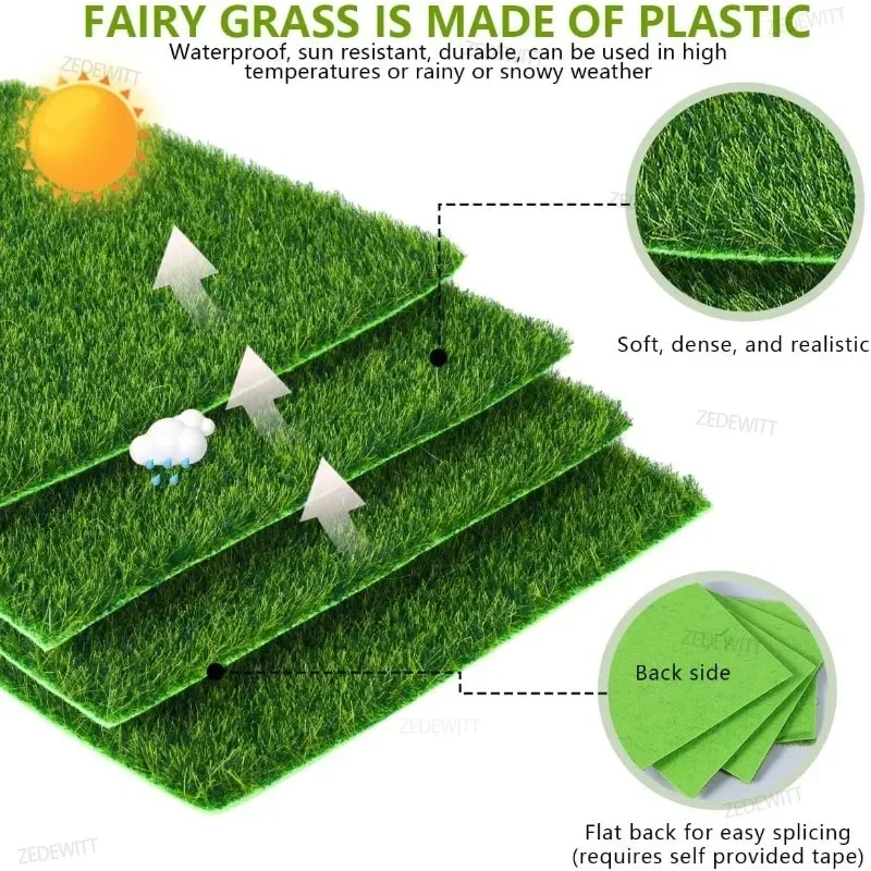 Practical DIY Miniature Landscape Decor Mini Artificial Green Grass Turf Square Fake Lawn Carpet For Outdoor Garden Ornament