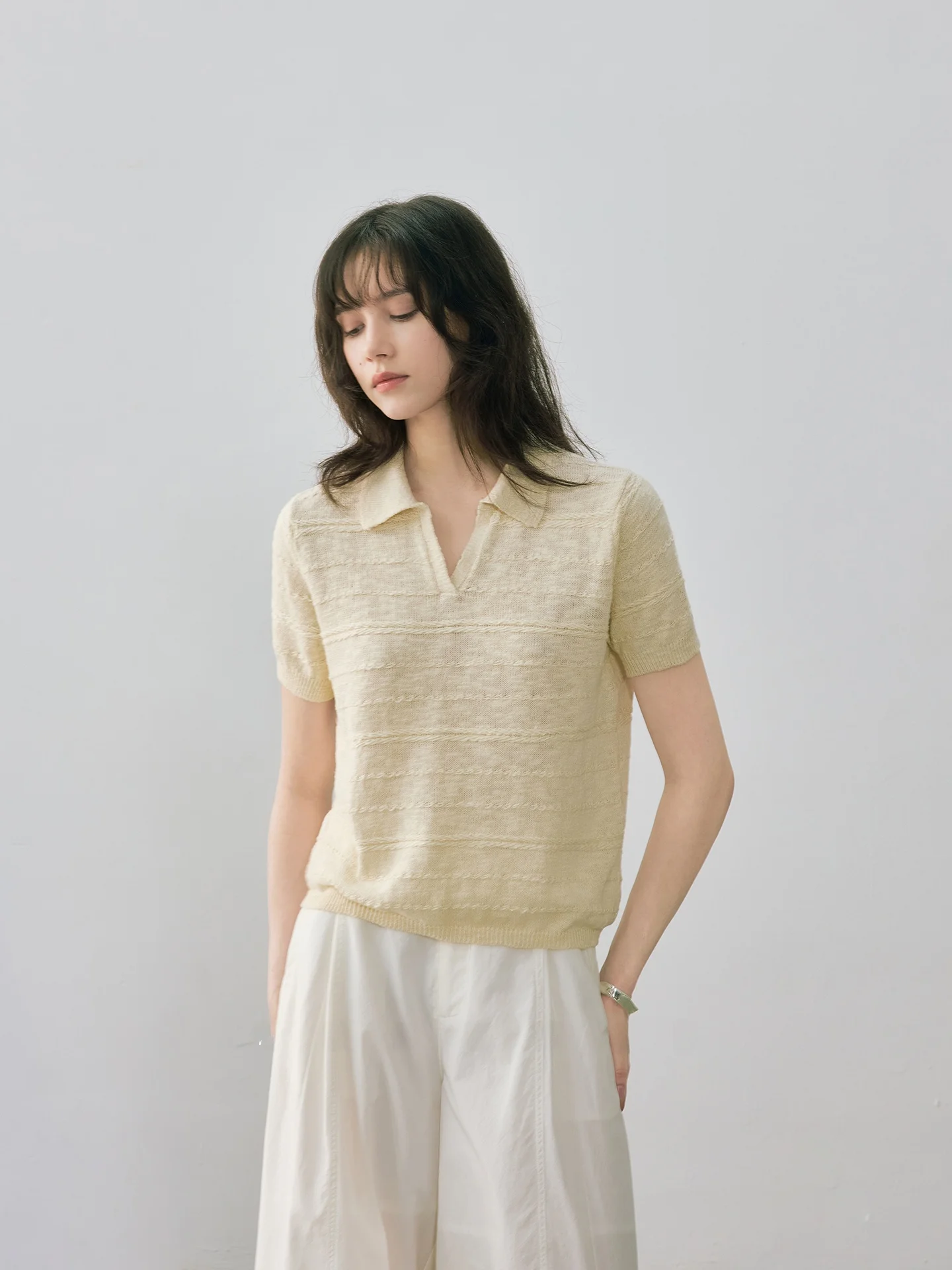 Casual Cotton  Shirt Short Sleeve Knitted Top Versatile Summer 2026 Fashionable Basic Loose Fit Pure Color Everyday Wear