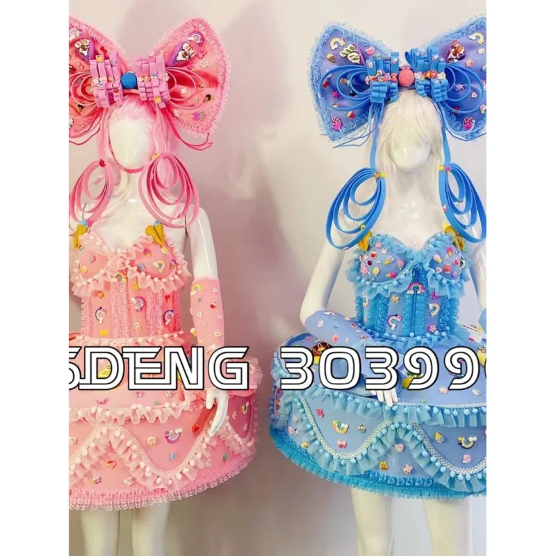 

Missdeng Bar DS Nightclub Cosplay Costume Women Gogo Party Candy Party Cake Dress Candy Color Cute Parade Costume