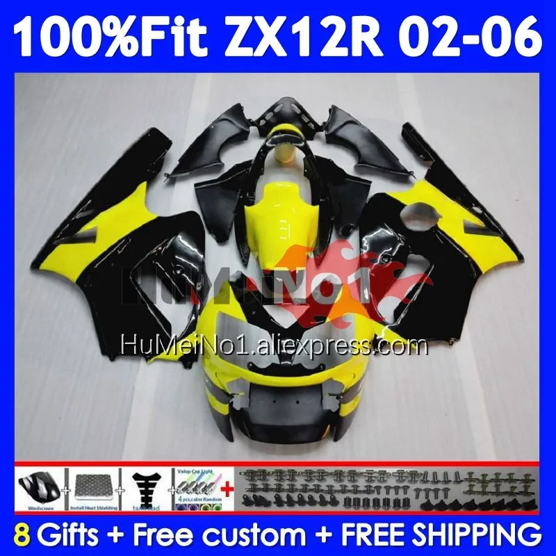 OEM Kit For KAWASAKI NINJA ZX-12R ZX 12R 1200 226No.19 Black Yellow ZX12R 02 03 04 05 06 ZX1200 2002 2003 2004 2005 2006 Fairing