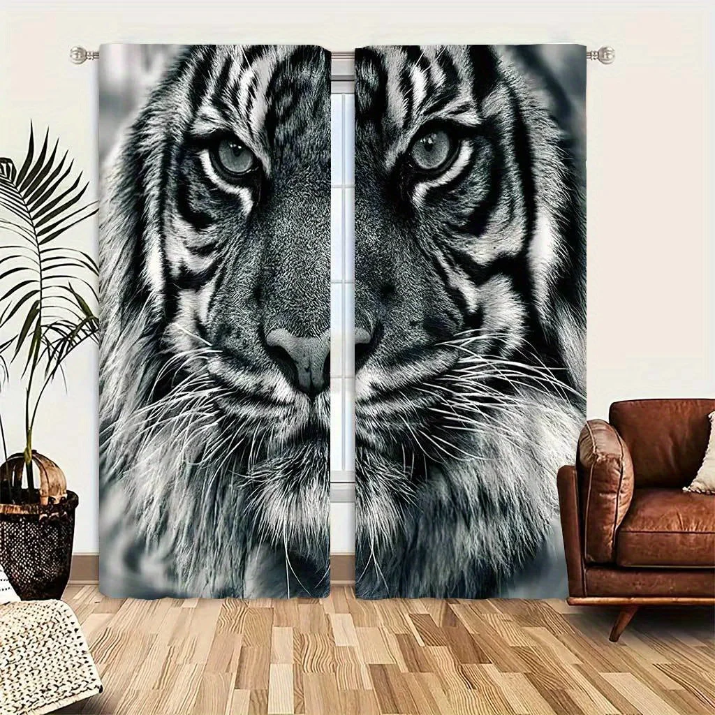 2pcs Jungle Elephant Fox Giraffe Curtains Vintage Beast Animal Print Drapes All Season Charm For Living Bedroom Home Decor