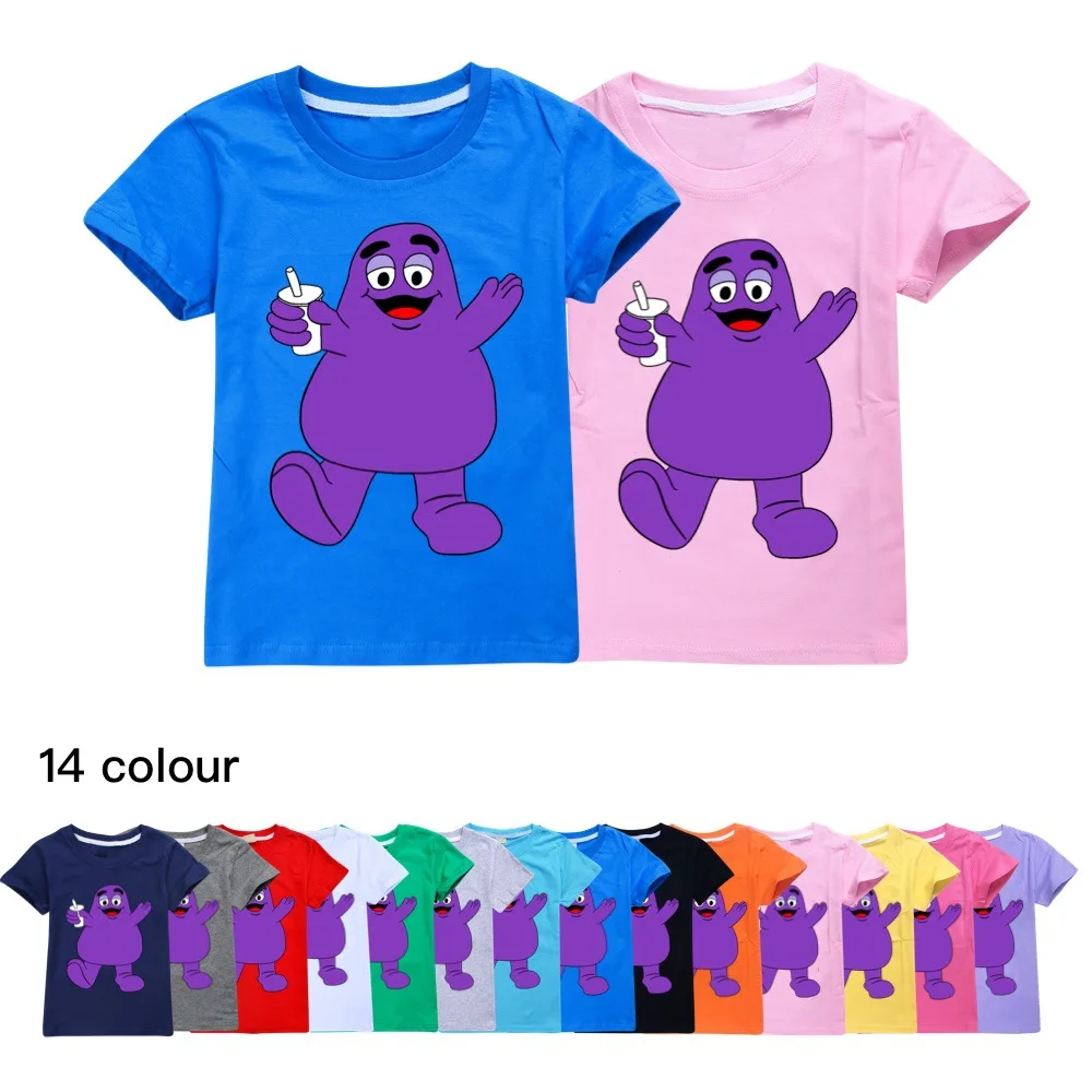 Camiseta de Grimace Shake para niños, ropa Kawaii para niñas, Jersey bonito, ropa para niños, Tops de algodón de verano 2682