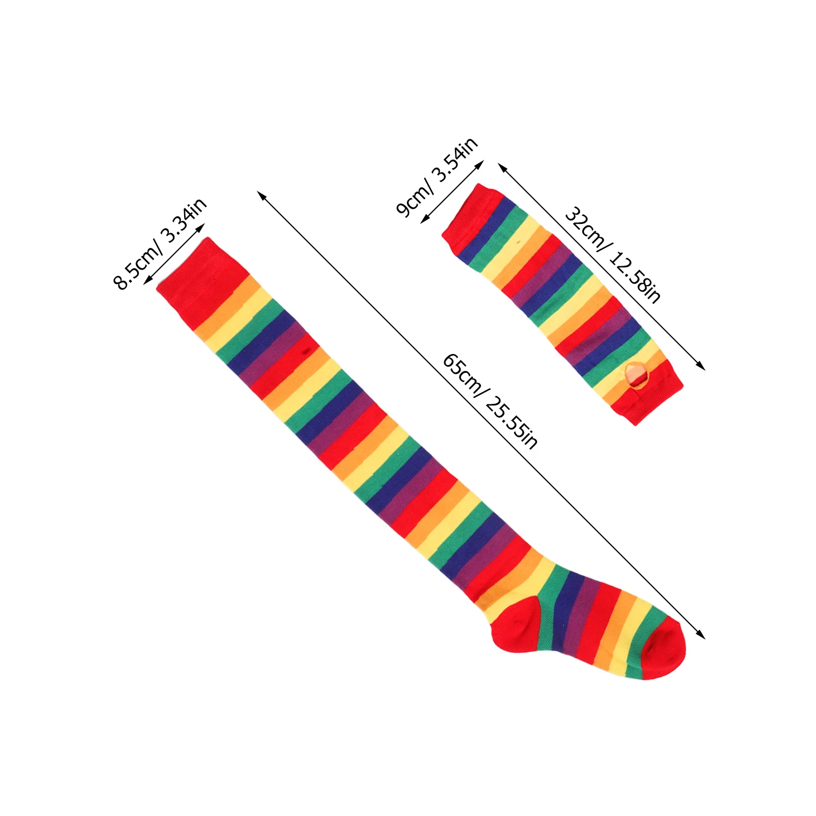 ชุดถุงเท้ายาวลายทางพร้อมถุงมือ อุปกรณ์คอสเพลย์สีสันสดใส ถุงเท้าและถุงมือแบบไม่มีนิ้วสำหรับงานปาร์ตี้ แต่งตัวฮาโลวีน