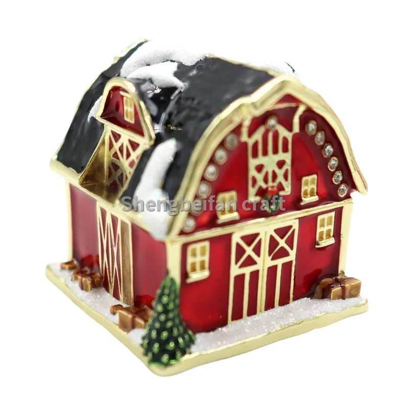 

Metal Craft Enamel Ornament Snow House Jewelry Box Counter Decoration Bithday Gift Trinket Box for Home Decoration Necklace Ring