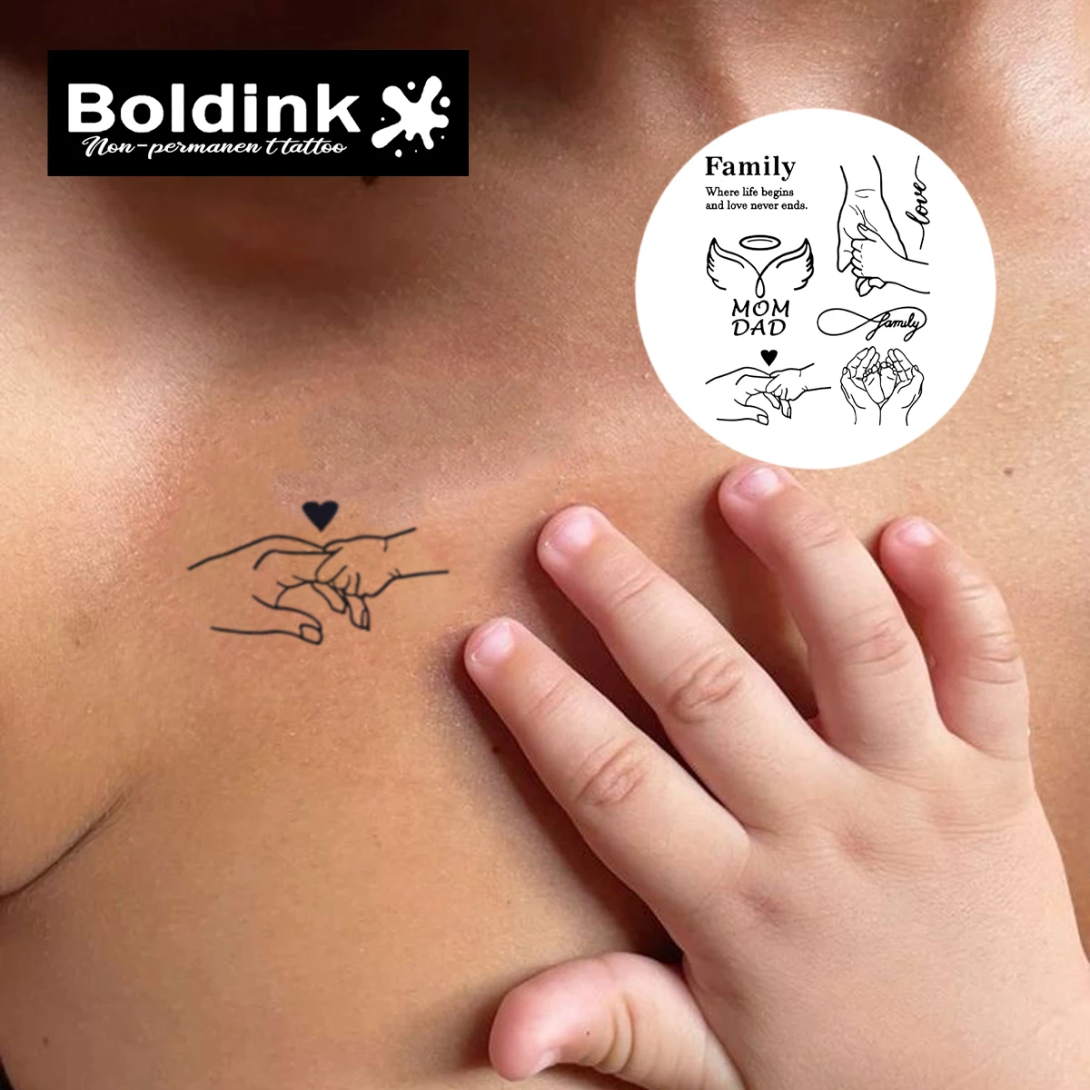 Warm Memories of Family Temporary Tattoo,Lasts To 15 Days New Technology Magic Waterproof Semi Permanent Sticker.