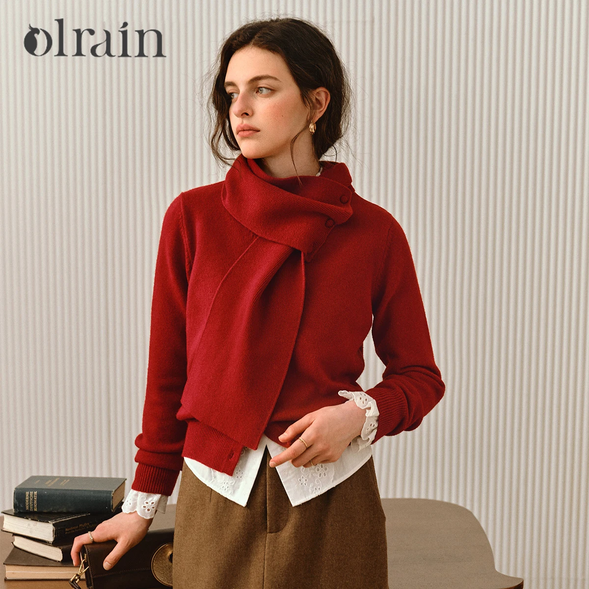 

OLrain Women's French Cardigan 2025 Autumn New Commute Knitted V-neck Cardigan Simple Scarf Long Sleeve Sweaters O57QZ001305