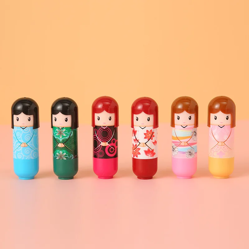 6Pcs Moisturizing Lip Balm Kimono Doll Lipbalm Lip Care Cute Kawaii  Lips Makup Fruit Flavor for Girl Party Gifts
