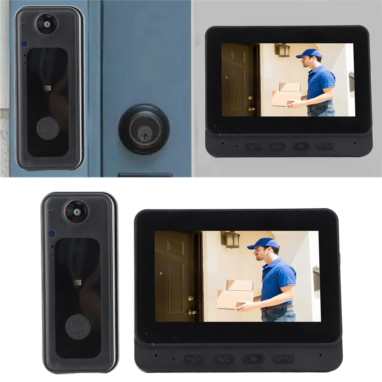 Video Doorbell Camera 1080P HD Wireless Doorbell Camera High Fidelity Microphone 8MP Night Vision with Indoor Monitor for Home