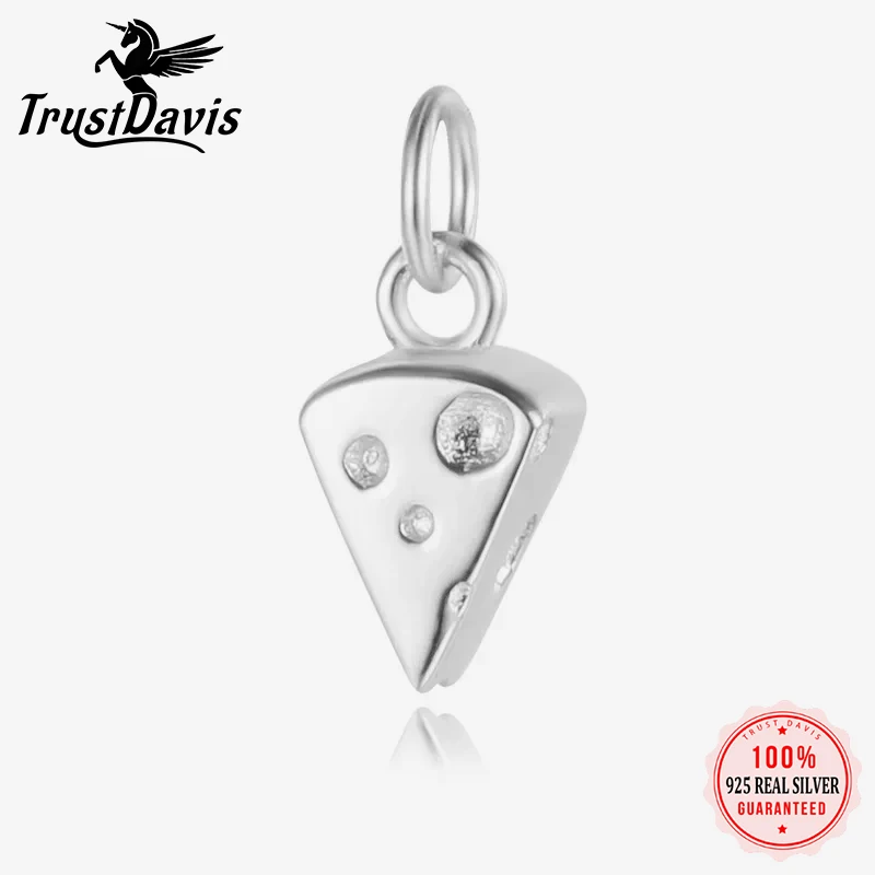 TrustDavis Real 925 Sterling Silver Fashion Sweet Cheese Charm Pendant Handmade DIY Accessories Fine Jewelry Wholesale HY087