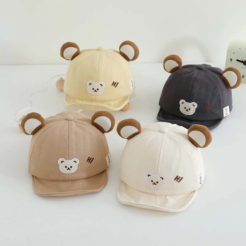 

Мультяшная фуражка с медведем, милая детская бейсболка с мягкими полями, хлопковая детская шляпа с утиным языком, От 1 до 3 лет, уличный солнцезащитный козырек для младенцев, козырьки