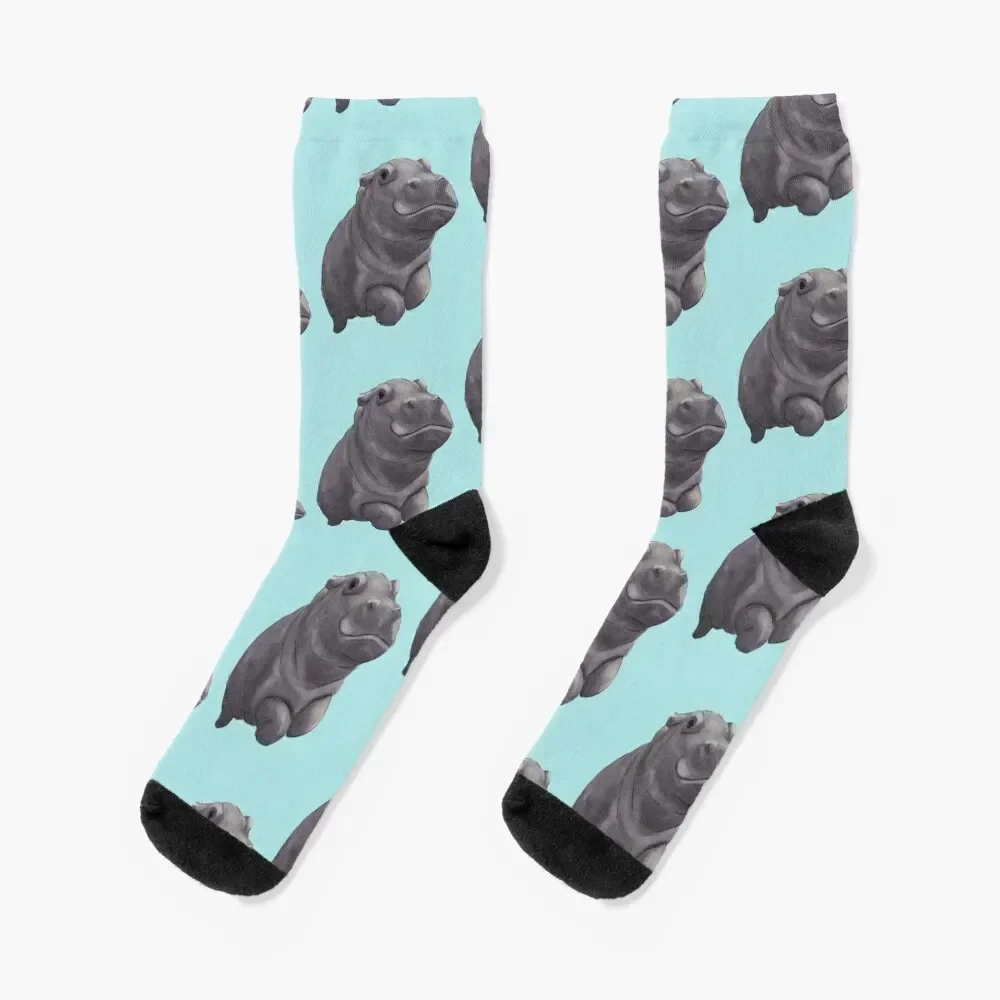 

Cute Painted Baby Hippo Swimming - Digital Painting Socks Men's New year's Heating sock Socks Women's Men's