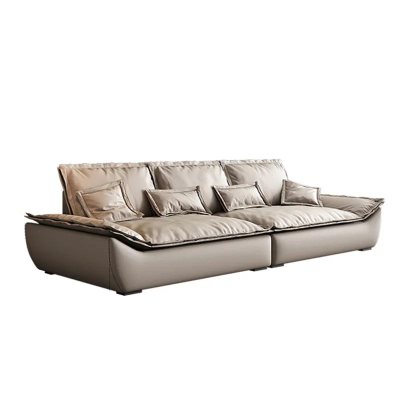 Italian-style minimalist frosted fabric sofa, small living room, vertical down genuine leather sofa