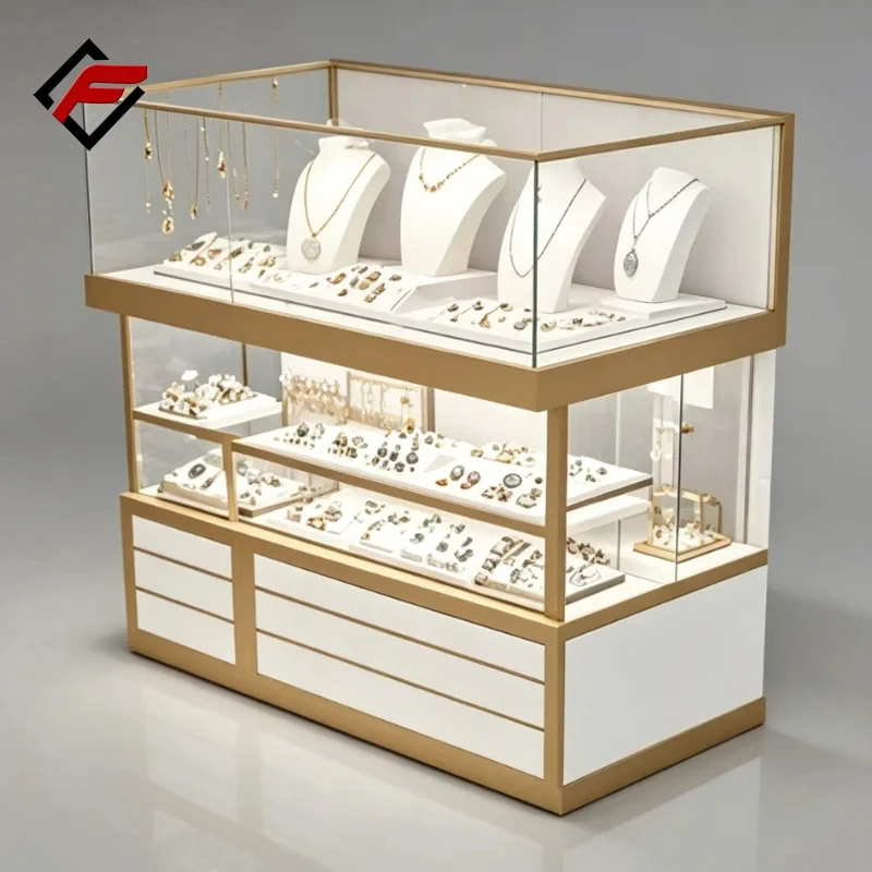 custom.Modern Jewelry Display Showcase with Tempered Glass Top Commercial Retail Display Counter Boutique Shop Design