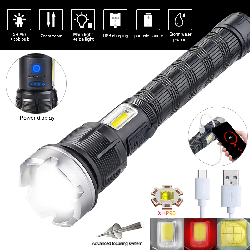 Super Bright 4-Core P90 LED Flashlight Touch COB Side Light