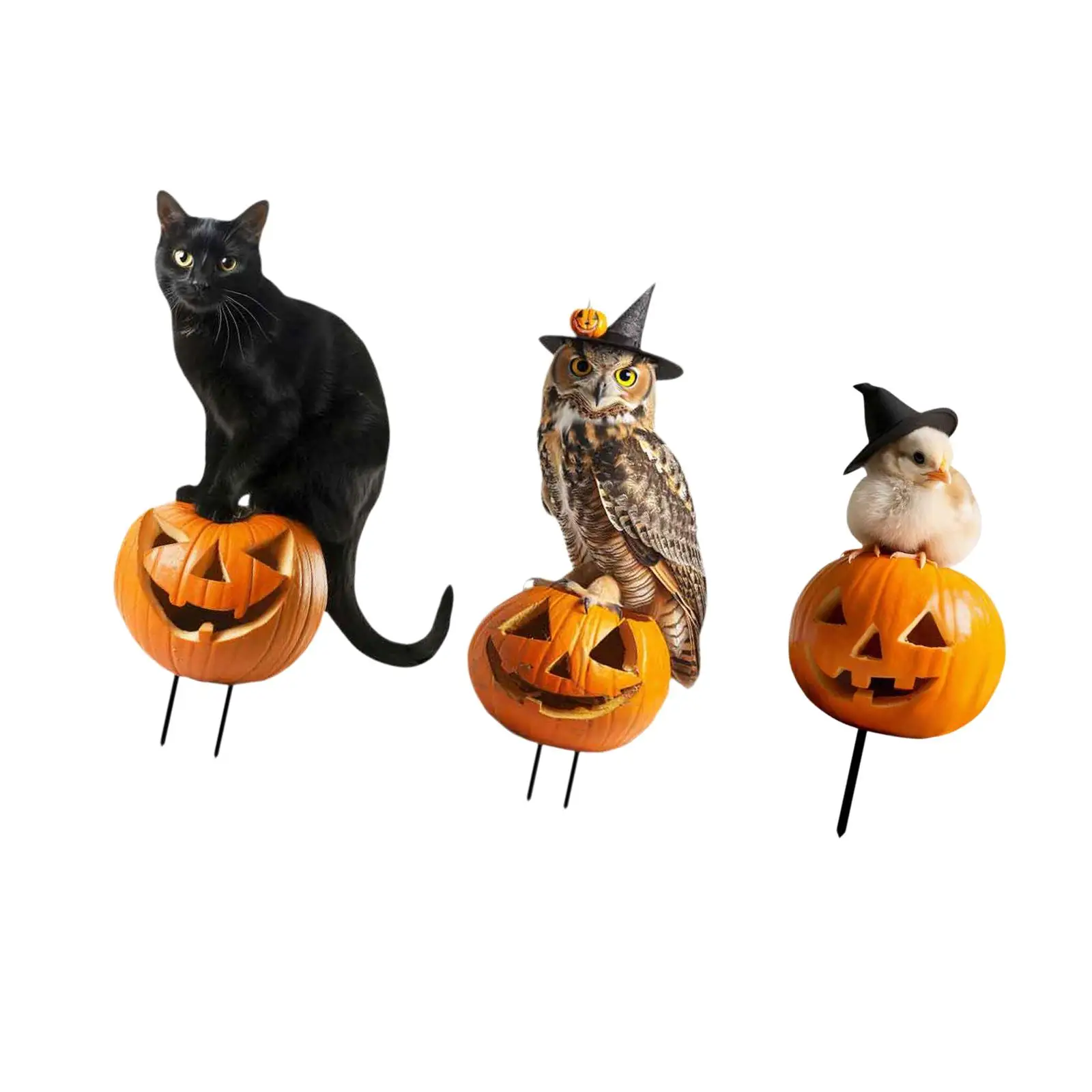 Animal Pumpkin Garden Stake Metal Yard Ornament for Halloween Decoration Outdoor Pathway and Home Lawn