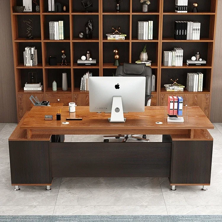 for Lshaped Long Office Desk Design Multifunctional Large Luxury Office Desk Aesthetic Shelves Modern Mesa Ordenador Furniture