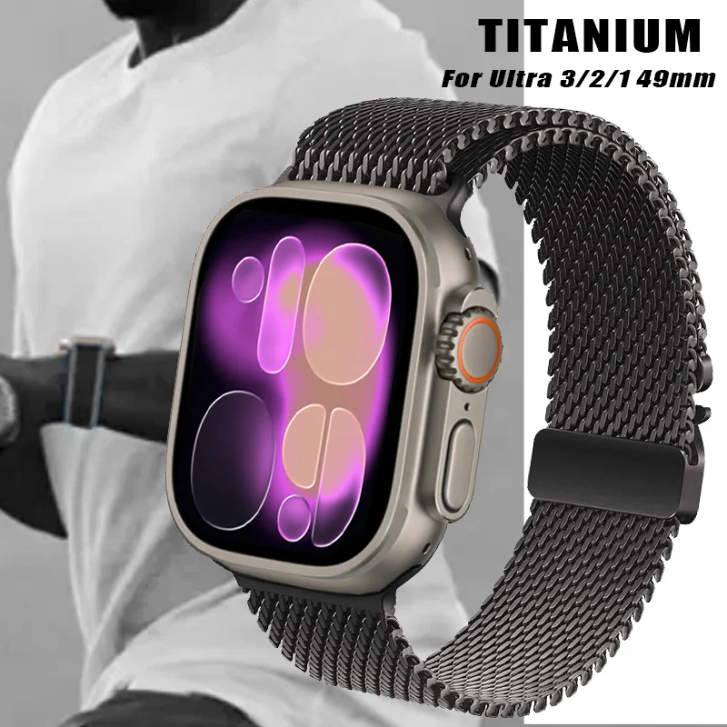 Titanium Milanese Loop Strap for Apple Watch Ultra 3/2/1 49mm 9 8 7 6 5 for Apple Iwatch Series 10 46mm 45mm 44mm Metal Button