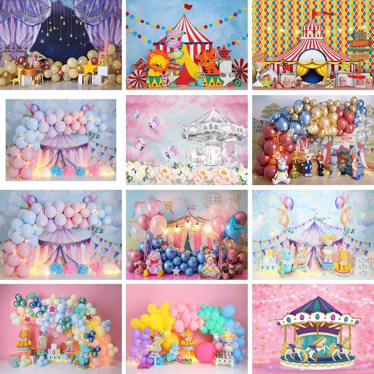 Circus Photography Backdrop Kids Birthday Backdrop Newborn Child Portrait Party Decor Ferris Wheel Party Background Photo Studio