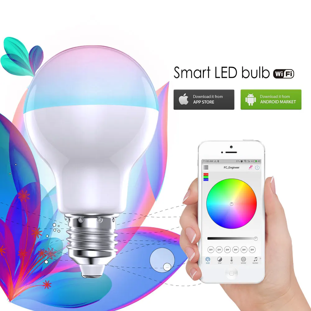 FEICAN E27 B22 7W 9W 12W SMART Lighting Color Changeable Smart Wifi Bulb Led Light Bulb RGBW Lamp Smart Bulb