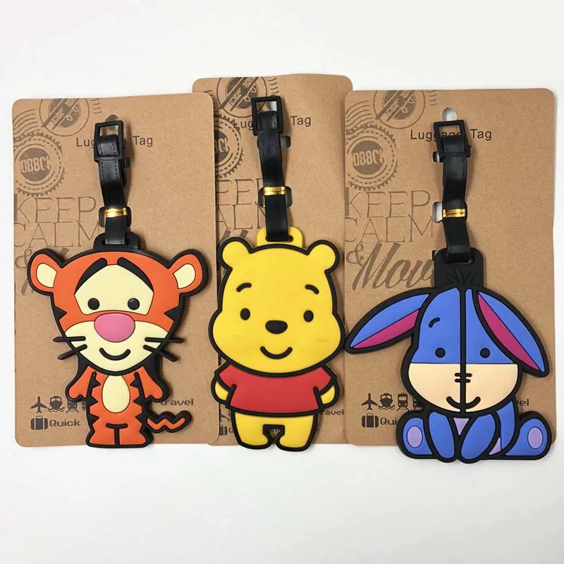 Disney Tigger & Pooh-accesorios de viaje para equipaje, etiqueta de Gel de sílice para maleta, soporte para identificación, etiqueta de embarque portátil