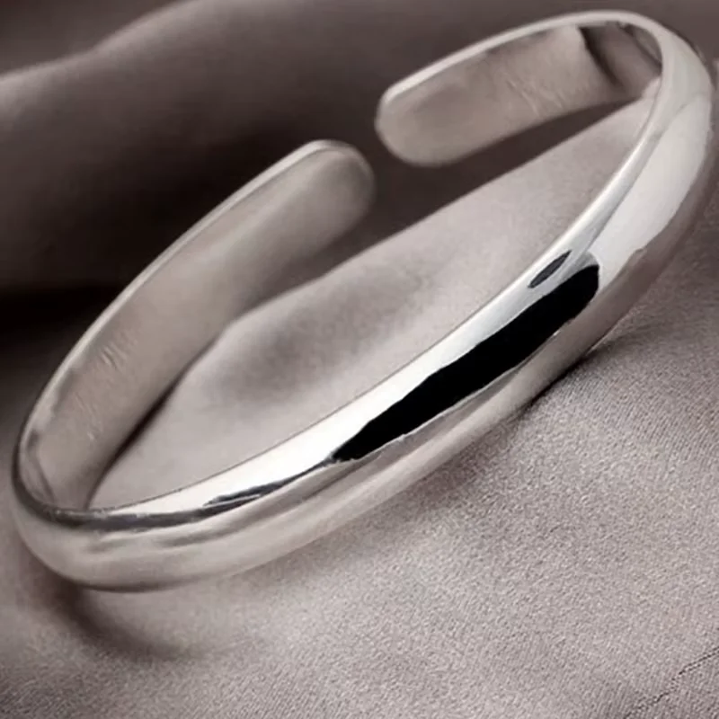 

999 Sterling Silvery Cuff Polishing Retro Bracelet Bangles For Women Party Wedding Jewelry Accessories Argent 925