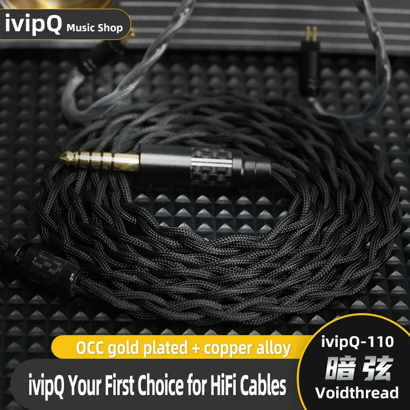 IvipQ-110 Voidthread Black Nylon HiFi Earphone Cable High Purity OCC Gold Plated+Copper Alloy 4.4mm 2Pin 0.78 MMCX Audio IEM Wir