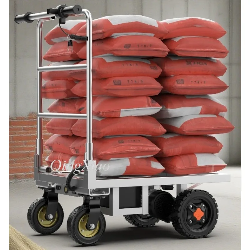 Portable Folding Powered Flatbed Trolley Construction Material Cart For Tile Sand Cement Indoor Door To Door Hauling Use