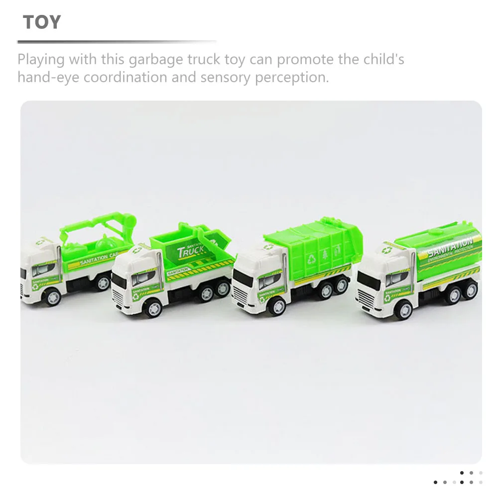 

4pcs Mini Sanitation Vehicles Plastic Garbage Trucks Toys Kids Toddler Trash Truck Sturdy Materials Gifts Birthday