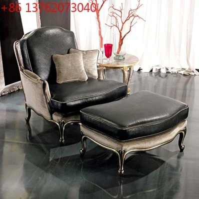 

Neoclassical single sofa, living room leather cloth combined with casual sofa, black cowhide sofa