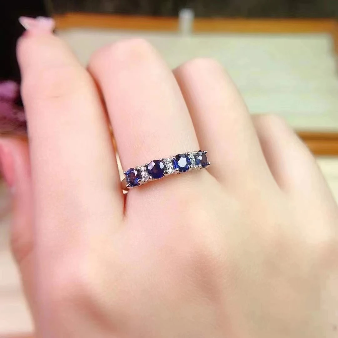 

Classic Sapphire Ring for Office Woman 4mm Natural Sapphire Silver Ring Solid 925 Silver Sapphire Jewelry