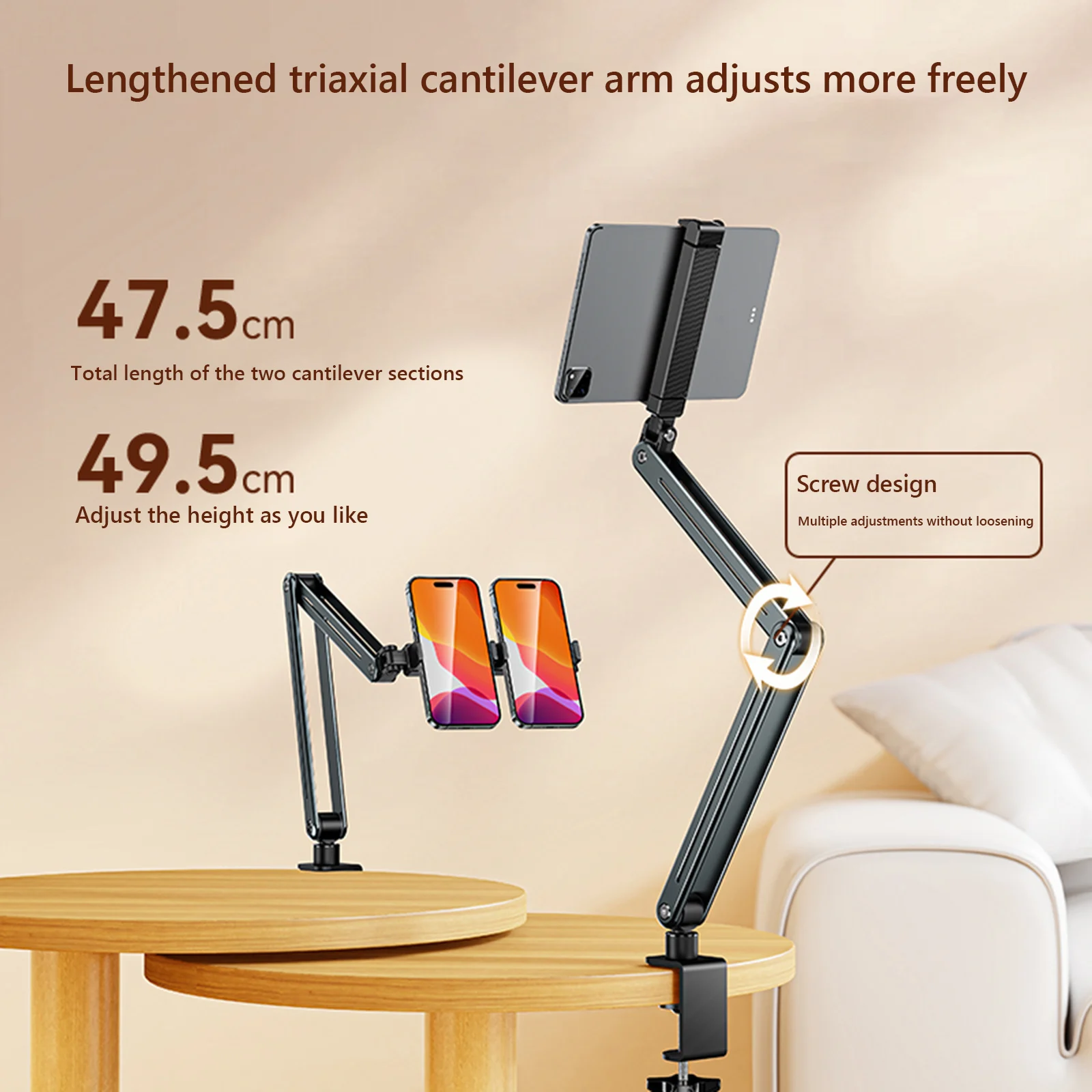 Desktop Mobile Phone Holder Bed Clip for 4-12.9 Inch Mobile Phones Tablets Aluminum Arm Mount Support Folding Cantilever Bracket