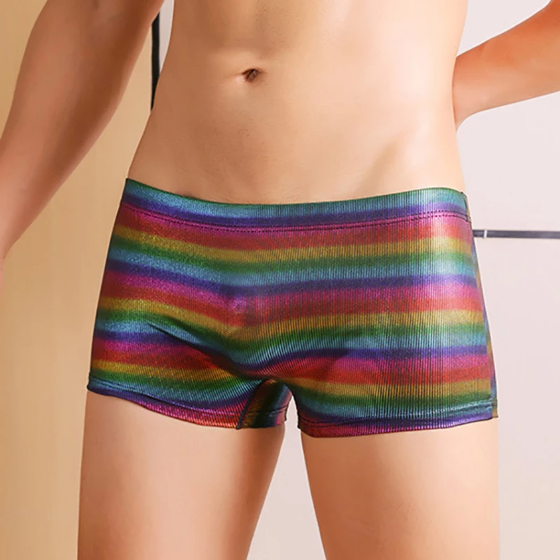 Men Shiny Boxer Shorts Rainbow Seamless Slip Homme Tunrks Breathable Elastic Sports Underwear Boxershorts Cuecas Gay Underpants