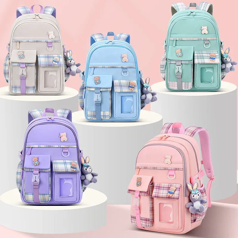 Primary Schoolbag For Girls Grade 1-3-6 Cartoon Cute 2 Size School Backpacks Polyester Kids Nylon School Bags Female Backpack