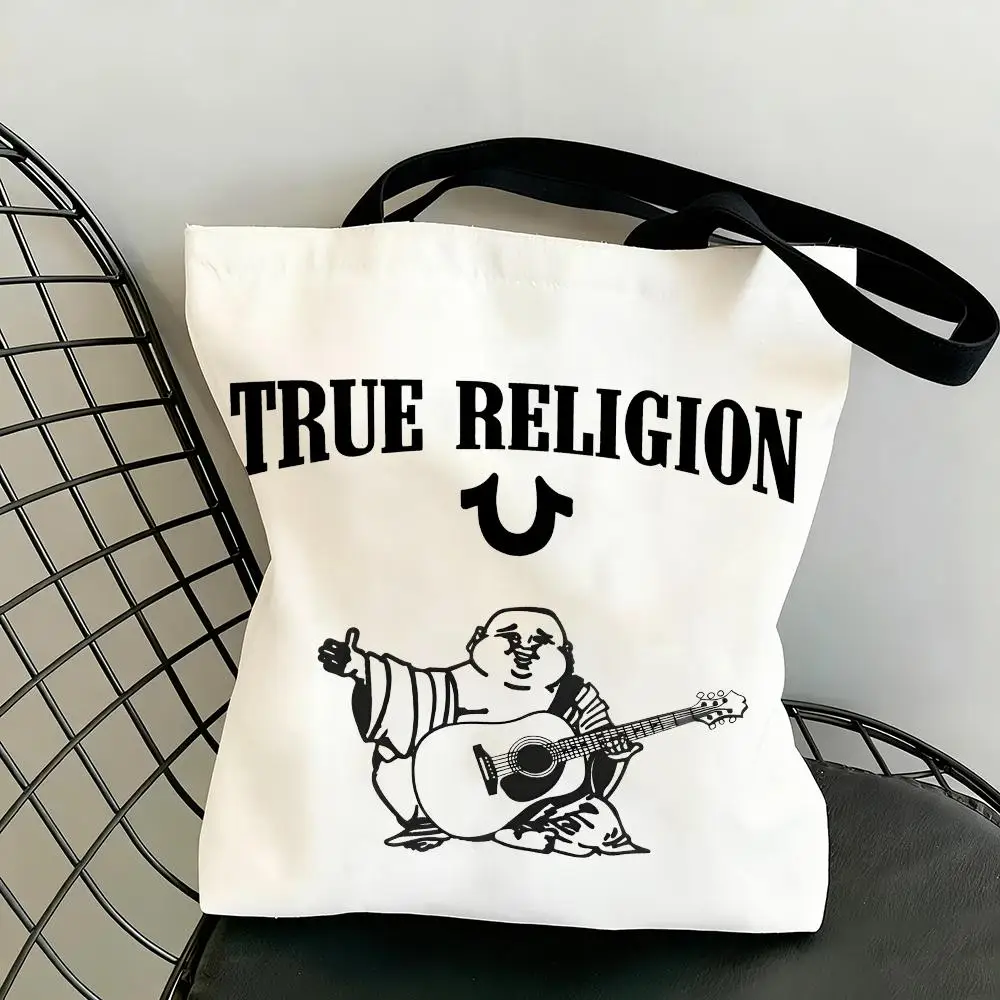 Bolsas de Almacenamiento T-True Religion, Bolsa de Lona con Estampado de Doble Cara, Bolsa de Compras de Moda, Bolsos de Mano para Regalo