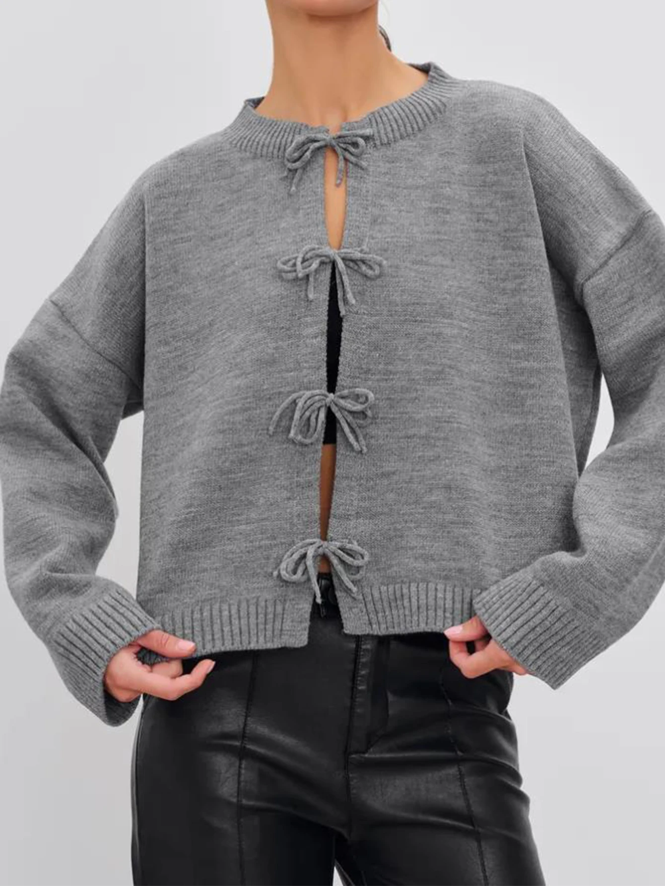 

Women's Long Sleeve Sweater Autumn Winter Fashion Comfortable Plain Lace-Up Open Front Daily Style for