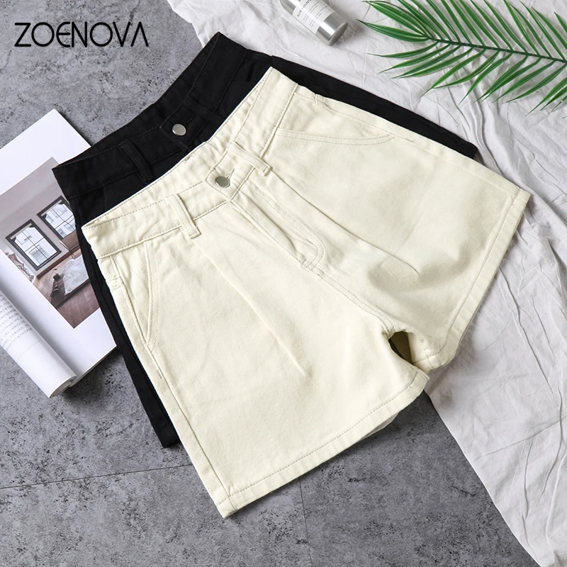 ZOENOVA Harajuku Street Ladies Casual Sexy Shorts Summer Fashion Women's Simple Versatile High Waisted Solid Color Short Jeans