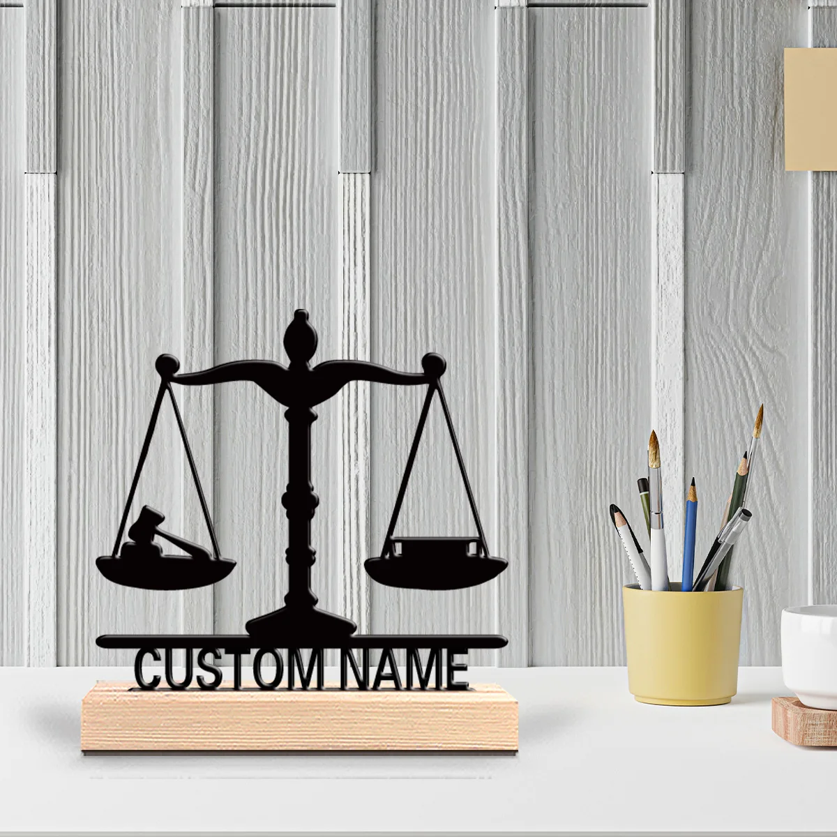 1 pièce Ornement en métal artisanal personnalisé avec texte, sur base en bois, pour table de chambre, style avocat tendance