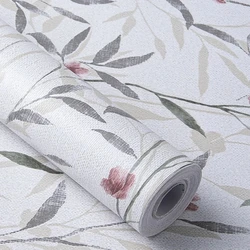 Peel and Stick Floral Leaf Wallpaper Wall Green/Grey Vinyl Self Adhesive Wall Paper Design For Walls Bathroom Bedroom Home Decor