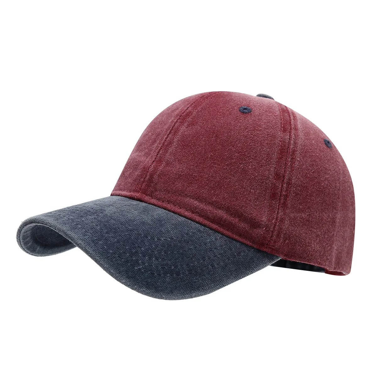 Customized Printed Logo Washed Color Blocking Denim Baseball Caps Men's And Women's Retro Tidal Current Duck Tongue Hats view 6