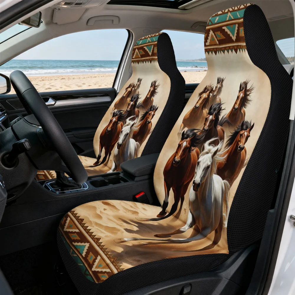 2D Flat Printing, 2pcs Universal Vehicle Seat Covers, Comfortable Car Seat Covers, Quick Install, Galloping Wild Horses Pattern,