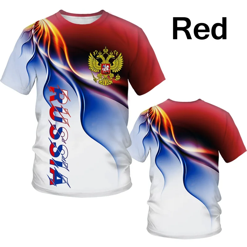 2022 Summer Fashion T-shirt Men\'s Russian Flag Print Men\'s T-shirt Street Style Eagle 3D Print T-shirt Moscow Tees O Neck Tops