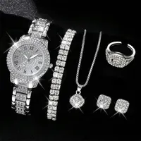 6PCS femmes montre de luxe élégant alliage montre-bracelet en cristal pour dames cadeau montre à Quartz 1
