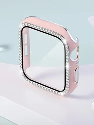 Bling Glass+Cover For Apple i Watch Case 45mm 41mm 40mm 44mm 42mm 38mm Diamond bumper+Screen Protector iwatch series